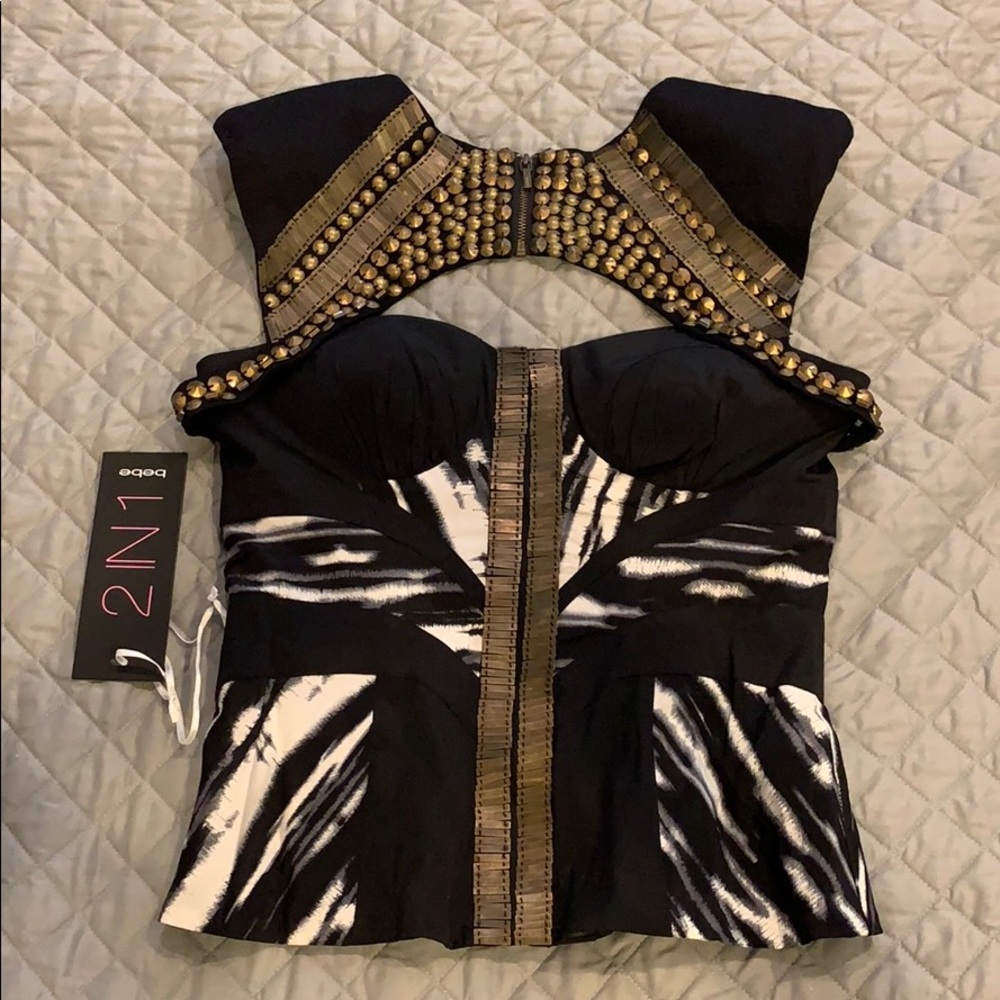 Bebe Sexy Studded Shoulder 2N1 Bustier